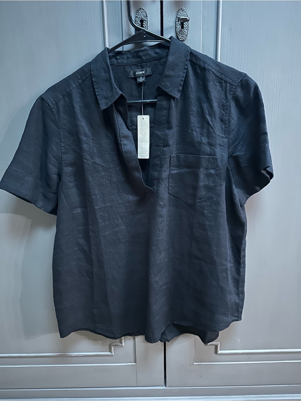 NWT J. Crew 100% Linen Women's Short-Sleeve Shirt in black
